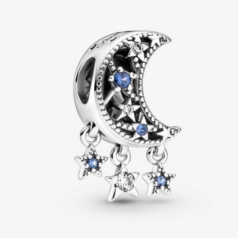 Star & Crescent Moon Charm in Sterling Silver - Picture 2 of 5